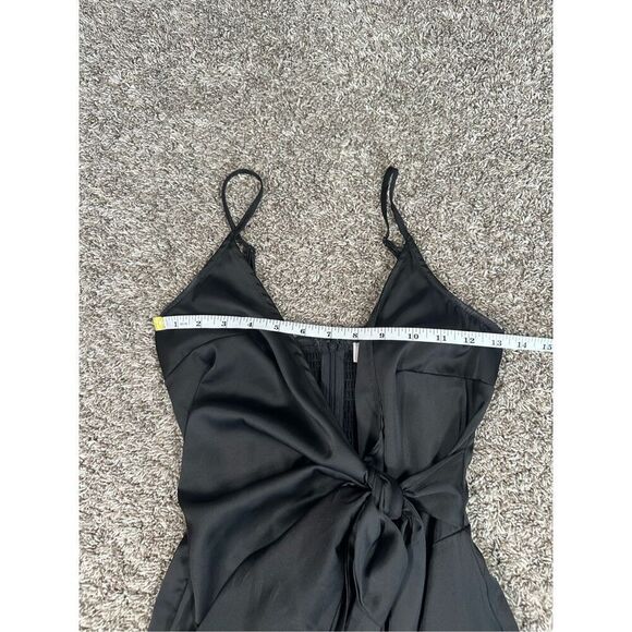 petal + pup black satin wide leg faux wrap jumpsuit silky elegant flowy size XS - Picture 6 of 14